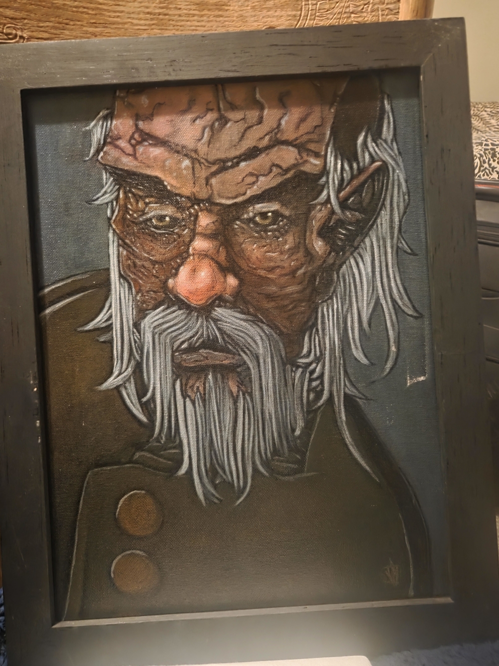 Hand-Painted Elder Portrait Wall Art – Brown & Gray